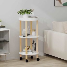 3-tier Trolley White 15"x15"x32.3" Engineered Wood&Solid Wood Pine