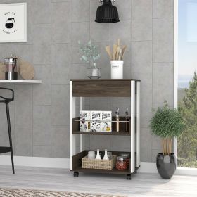 Dering 1-Drawer 2-Shelf Kitchen Cart with Caster White and Dark Walnut