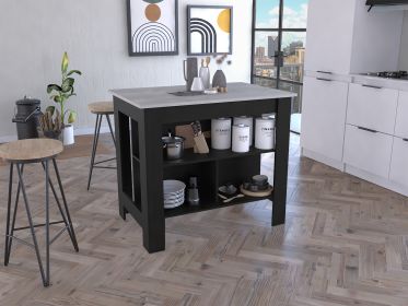 Cala Kitchen Island; Four Legs; Three Shelves -Black / Ibiza Marble