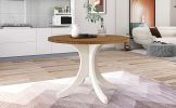 TOPMAX Mid-Century Solid Wood Round Dining Table for Small Places, Walnut Table