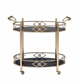 Ottesen Serving Cart; Gold & Black Glass YF