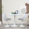 White Square Dining Table, Modern Tulip Kitchen Dinner Table with Pesdestal Base for 2 or 4 Persons, White