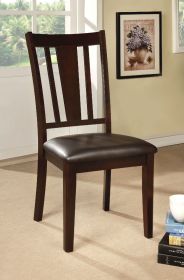 Set of 2 Side Chairs Dark Espresso Finish Solid wood Kitchen Dining Room Furniture Padded Leatherette Seat Unique back