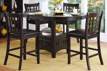 Traditional Design Dark Cherry Finish Counter Height Dining Set 5pc Table w Extension Leaf and 4 Counter Height Chairs