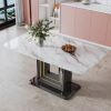 Dining table. White imitation marble pattern desktop. Black MDF table legs with gold lines and black base. Suitable for kitchen living roomF-SQ