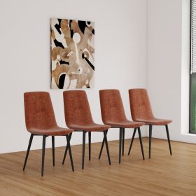 Dining Chairs Set of 4,Modern Kitchen Dining Room Chairs,Upholstered Dining Accent Chairs in linen Cushion Seat and Sturdy Black Metal Legs(Caramel)