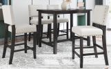 TOPMAX 5 Piece Rustic Wooden Counter Height Dining Table Set with 4 Upholstered Chairs for Small Places, Espresso+ Beige