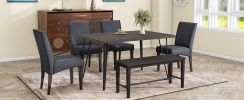 TOPMAX Modern 6-Piece Dining Table Set with V-Shape Metal Legs, Wood Kitchen Table Set with 4 Upholstered Chairs and Bench for 6,Espresso