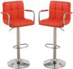 Contemporary Style Red Faux Leather Bar Stool Counter Height Chairs Set of 2 Adjustable Height Kitchen Island Stools