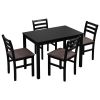 5PCS Stylish Dining Table Set 4 Upholstered Chairs with Ladder Back Design for Dining Room Kitchen Brown Cushion and Black (=OLD SKU:W69177433)