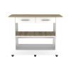 Cala Kitchen Island 46; Six Casters; Two Drawers; Lower Open Shelf -White / Light Oak