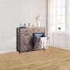 [FCH] Kitchen Trash Can Cabinet, 2 Doors 2 Drawers 2 Dirty Clothes Bags Garbage Storage Cabinet, Gray Wood