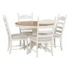 TREXM 5-Piece Retro Functional Dining Table Set Wood Round Extendable Dining Table and 4 Upholstered Dining Chairs (Off White)