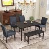 TOPMAX Modern 6-Piece Dining Table Set with V-Shape Metal Legs, Wood Kitchen Table Set with 4 Upholstered Chairs and Bench for 6,Espresso