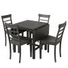 TOPMAX 5-Piece Wood Square Drop Leaf Breakfast Nook Extendable Dining Table Set with 4 Ladder Back Chairs for Small Places, Gray