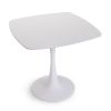 White Square Dining Table, Modern Tulip Kitchen Dinner Table with Pesdestal Base for 2 or 4 Persons, White