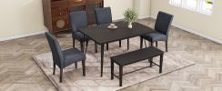 TOPMAX Modern 6-Piece Dining Table Set with V-Shape Metal Legs, Wood Kitchen Table Set with 4 Upholstered Chairs and Bench for 6,Espresso