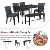 TOPMAX Modern 6-Piece Dining Table Set with V-Shape Metal Legs, Wood Kitchen Table Set with 4 Upholstered Chairs and Bench for 6,Espresso