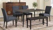 TOPMAX Modern 6-Piece Dining Table Set with V-Shape Metal Legs, Wood Kitchen Table Set with 4 Upholstered Chairs and Bench for 6,Espresso