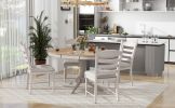 TREXM 5-Piece Retro Functional Dining Table Set Wood Round Extendable Dining Table and 4 Upholstered Dining Chairs (Off White)