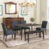 TOPMAX Modern 6-Piece Dining Table Set with V-Shape Metal Legs, Wood Kitchen Table Set with 4 Upholstered Chairs and Bench for 6,Espresso