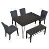 TOPMAX Modern 6-Piece Dining Table Set with V-Shape Metal Legs, Wood Kitchen Table Set with 4 Upholstered Chairs and Bench for 6,Espresso