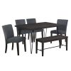 TOPMAX Modern 6-Piece Dining Table Set with V-Shape Metal Legs, Wood Kitchen Table Set with 4 Upholstered Chairs and Bench for 6,Espresso