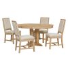 TREXM 5-Piece Dining Set Extendable Round Table and 4 Upholstered Chairs Farmhouse Dining Set for Kitchen, Dining Room(Natural Wood Wash)