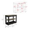 Cala Kitchen Island 46; Six Casters; Two Drawers; Lower Open Shelf -Black / Light Oak