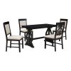 TREXM 5-Piece Retro Dining Set, Rectangular Wooden Dining Table and 4 Upholstered Chairs for Dining Room and Kitchen (Black)