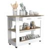 Cala Kitchen Island 46; Six Casters; Two Drawers; Lower Open Shelf -White / Light Oak