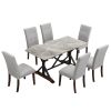 7-piece Modern Dining Table Set, Gray Sintered Stone Dining Table with 6 Tufted Upholstered Chairs, 63-inch Rectangle Dining Table for Dining Room