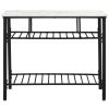 TOPMAX Rustic Farmhouse Counter Height Dining Kitchen Kitchen Island Prep Table, Kitchen Storage Rack with Worktop and 2 Shelves,Faux-Marble, White