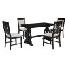 TREXM 5-Piece Retro Dining Set, Rectangular Wooden Dining Table and 4 Upholstered Chairs for Dining Room and Kitchen (Black)