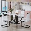 Dining table. White imitation marble pattern desktop. Black MDF table legs with gold lines and black base. Suitable for kitchen living roomF-SQ