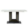 Dining table. White imitation marble pattern desktop. Black MDF table legs with gold lines and black base. Suitable for kitchen living roomF-SQ