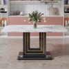 Dining table. White imitation marble pattern desktop. Black MDF table legs with gold lines and black base. Suitable for kitchen living roomF-SQ