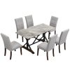 7-piece Modern Dining Table Set, Gray Sintered Stone Dining Table with 6 Tufted Upholstered Chairs, 63-inch Rectangle Dining Table for Dining Room