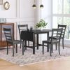 TOPMAX 5-Piece Wood Square Drop Leaf Breakfast Nook Extendable Dining Table Set with 4 Ladder Back Chairs for Small Places, Gray