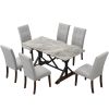 7-piece Modern Dining Table Set, Gray Sintered Stone Dining Table with 6 Tufted Upholstered Chairs, 63-inch Rectangle Dining Table for Dining Room