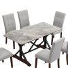 7-piece Modern Dining Table Set, Gray Sintered Stone Dining Table with 6 Tufted Upholstered Chairs, 63-inch Rectangle Dining Table for Dining Room