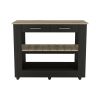 Cala Kitchen Island 46; Six Casters; Two Drawers; Lower Open Shelf -Black / Light Oak