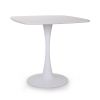 White Square Dining Table, Modern Tulip Kitchen Dinner Table with Pesdestal Base for 2 or 4 Persons, White