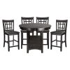 Traditional Design Dark Cherry Finish Counter Height Dining Set 5pc Table w Extension Leaf and 4 Counter Height Chairs