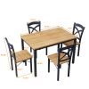 5-Piece Dining Table Set Home Kitchen Table and Chairs Industrial Wooden Dining Set with Metal Frame and 4 Chairs;  Oak