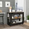 Cala Kitchen Island 46; Six Casters; Two Drawers; Lower Open Shelf -Black / Light Oak