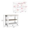 Cala Kitchen Island 46; Six Casters; Two Drawers; Lower Open Shelf -White / Light Oak