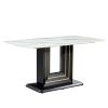 Dining table. White imitation marble pattern desktop. Black MDF table legs with gold lines and black base. Suitable for kitchen living roomF-SQ