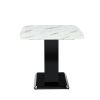 Dining table. White imitation marble pattern desktop. Black MDF table legs with gold lines and black base. Suitable for kitchen living roomF-SQ