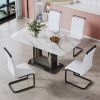 Dining table. White imitation marble pattern desktop. Black MDF table legs with gold lines and black base. Suitable for kitchen living roomF-SQ